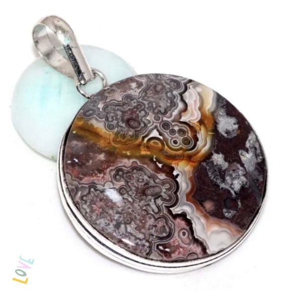 💯 Enticing Mexican Laguna Lace Agate Gemstone Handmade Pendant - Picture 3 of 4